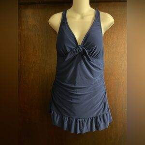Robby Len by Longitudes Brand NWT Size 14 Blue One Piece Swimsuit Ruffle Dress